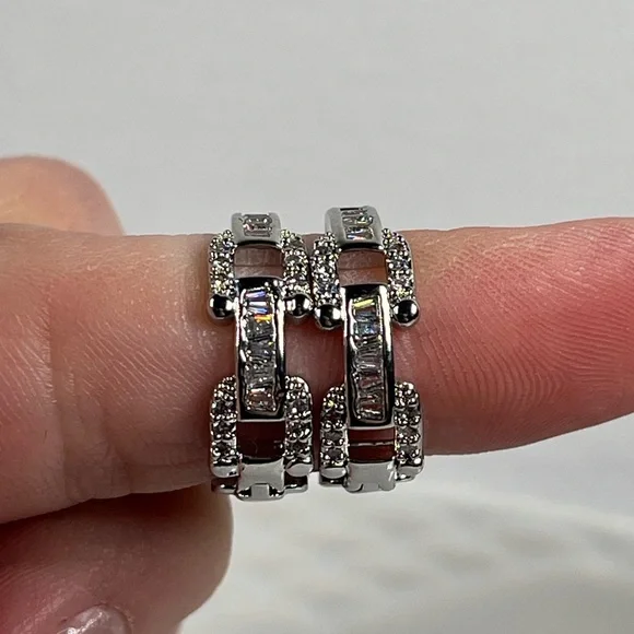 White Gold Plated Clear CZ Huggie Hoop Earrings - Picture 7 of 8